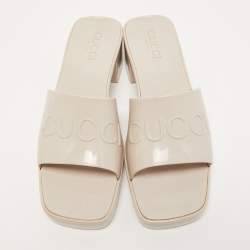 Pre Owned Gucci Light Grey Logo Embossed Rubber Slide Sandals Size 40