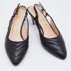 Pre Owned Gucci Black Matelassé Leather Slingback Pumps Size 40.5