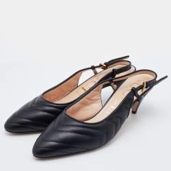 Pre Owned Gucci Black Matelassé Leather Slingback Pumps Size 40.5