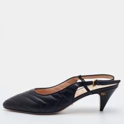 Pre Owned Gucci Black Matelassé Leather Slingback Pumps Size 40.5