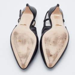 Pre Owned Gucci Black Matelassé Leather Slingback Pumps Size 40.5