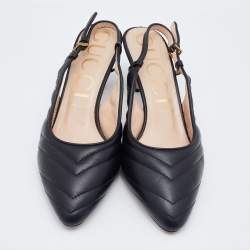 Pre Owned Gucci Black Matelassé Leather Slingback Pumps Size 40.5