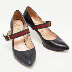 Gucci Black Leather Sylvie Mary Jane Pumps Size 39