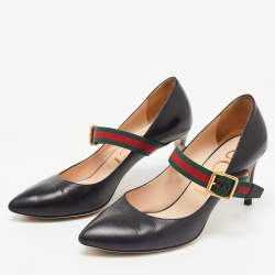 Gucci Black Leather Sylvie Mary Jane Pumps Size 39