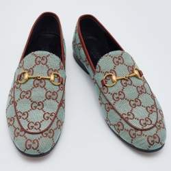 Gucci Green/Brown GG Canvas and Leather Jordaan Horsebit Loafers Size 38