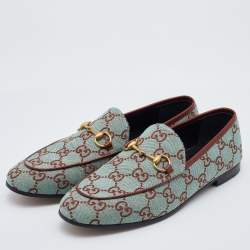 Gucci Green/Brown GG Canvas and Leather Jordaan Horsebit Loafers Size 38