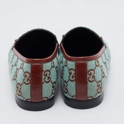 Pre Owned Gucci Green/Brown GG Canvas and Leather Jordaan Horsebit Loafers Size 38