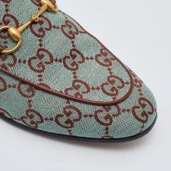 Pre Owned Gucci Green/Brown GG Canvas and Leather Jordaan Horsebit Loafers Size 38