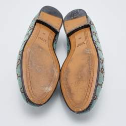 Pre Owned Gucci Green/Brown GG Canvas and Leather Jordaan Horsebit Loafers Size 38
