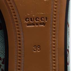 Pre Owned Gucci Green/Brown GG Canvas and Leather Jordaan Horsebit Loafers Size 38