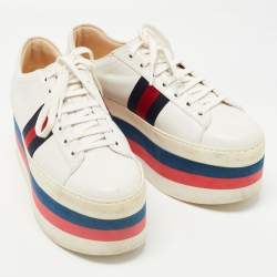 Gucci White Leather Peggy Platform Sneakers Size 38.5