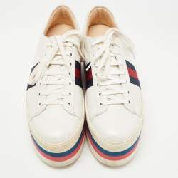 Gucci White Leather Peggy Platform Sneakers Size 38.5