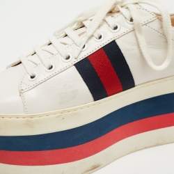 Gucci White Leather Peggy Platform Sneakers Size 38.5