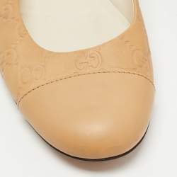 Pre Owned Gucci Beige Leather Guccissima Ballet Flats Size 38.5