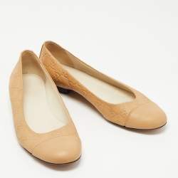 Pre Owned Gucci Beige Leather Guccissima Ballet Flats Size 38.5