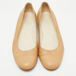Pre Owned Gucci Beige Leather Guccissima Ballet Flats Size 38.5