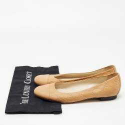 Pre Owned Gucci Beige Leather Guccissima Ballet Flats Size 38.5