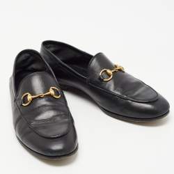 Pre Owned Gucci Black Leather Horsebit Foldable Loafers Size 36.5