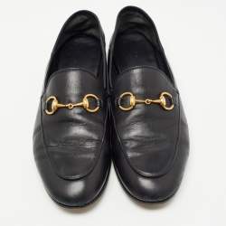 Pre Owned Gucci Black Leather Horsebit Foldable Loafers Size 36.5