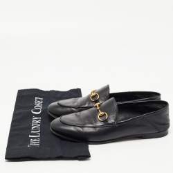 Pre Owned Gucci Black Leather Horsebit Foldable Loafers Size 36.5