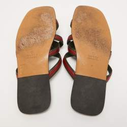 Gucci Green/Red Leather Interlocking G Cross Strap Slide Flats Size 44