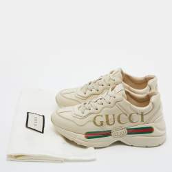 Gucci Cream Leather Rhyton Lace Up Sneakers Size 34