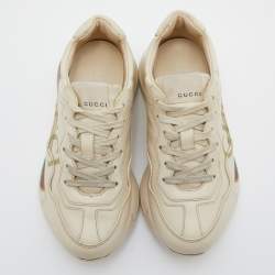 Gucci Cream Leather Rhyton Lace Up Sneakers Size 34