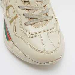Gucci Cream Leather Rhyton Lace Up Sneakers Size 34