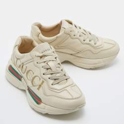 Gucci Cream Leather Rhyton Lace Up Sneakers Size 34