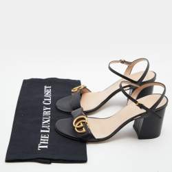 Gucci Black Leather GG Marmont Ankle Strap Sandals Size 37.5