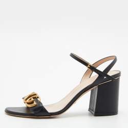 Gucci Black Leather GG Marmont Ankle Strap Sandals Size 37.5