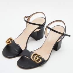 Gucci Black Leather GG Marmont Ankle Strap Sandals Size 37.5