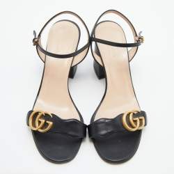 Gucci Black Leather GG Marmont Ankle Strap Sandals Size 37.5