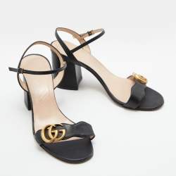 Gucci Black Leather GG Marmont Ankle Strap Sandals Size 37.5
