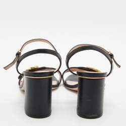 Gucci Black Leather GG Marmont Ankle Strap Sandals Size 37.5