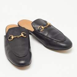 Gucci Black Leather Princetown Flat Mules Size 36.5