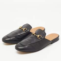 Gucci Black Leather Princetown Flat Mules Size 36.5