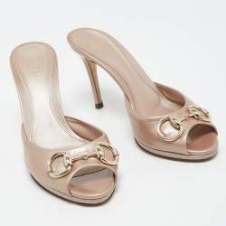 Gucci Metallic Patent Leather Hollywood Slides Size 38.5