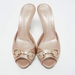 Gucci Metallic Patent Leather Hollywood Slides Size 38.5
