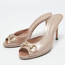 Gucci Metallic Patent Leather Hollywood Slides Size 38.5
