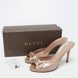 Gucci Metallic Patent Leather Hollywood Slides Size 38.5