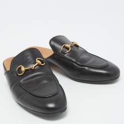 Gucci Black Leather Princetown Mules Size 37 