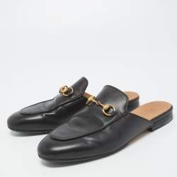 Gucci Black Leather Princetown Mules Size 37 