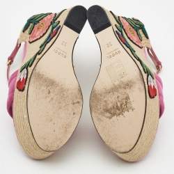 Pre Owned Gucci Pink Suede Floral Espradrille Wedge Sandals Size 38