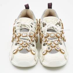 Gucci White Suede and Leather Flashtrek Chunky Sneakers Size 38.5