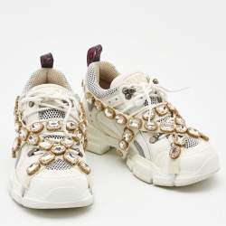 Gucci White Suede and Leather Flashtrek Chunky Sneakers Size 38.5