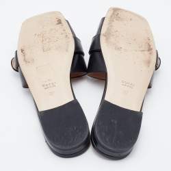 Gucci Black Leather Interlocking G Buckle Slide Sandals Size 37