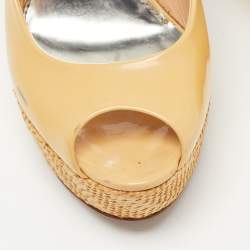Gucci Light Yellow Patent Leather Wedge Platform Slingback Sandals Size 38 