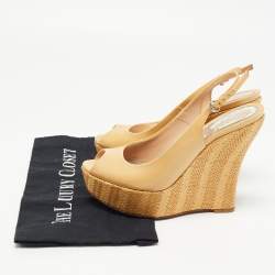 Gucci Light Yellow Patent Leather Wedge Platform Slingback Sandals Size 38 
