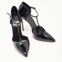 Pre Owned Gucci Black Patent Leather Pointed Toe T Strap Pumps Size 40
